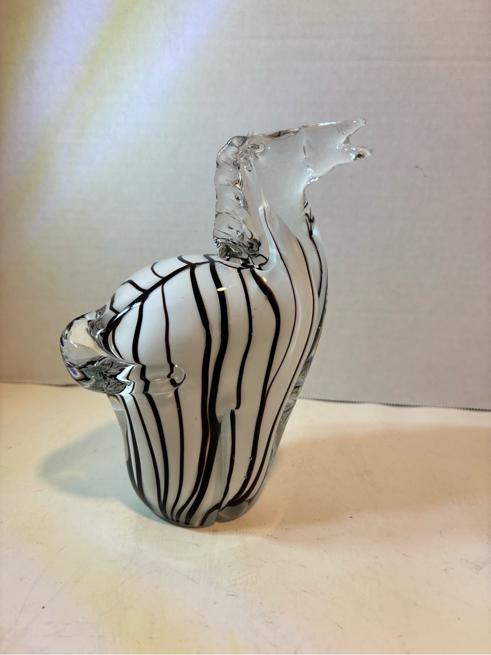 Vintage Hand Blown Art Glass Zebra-Striped Sculpture - White and Black